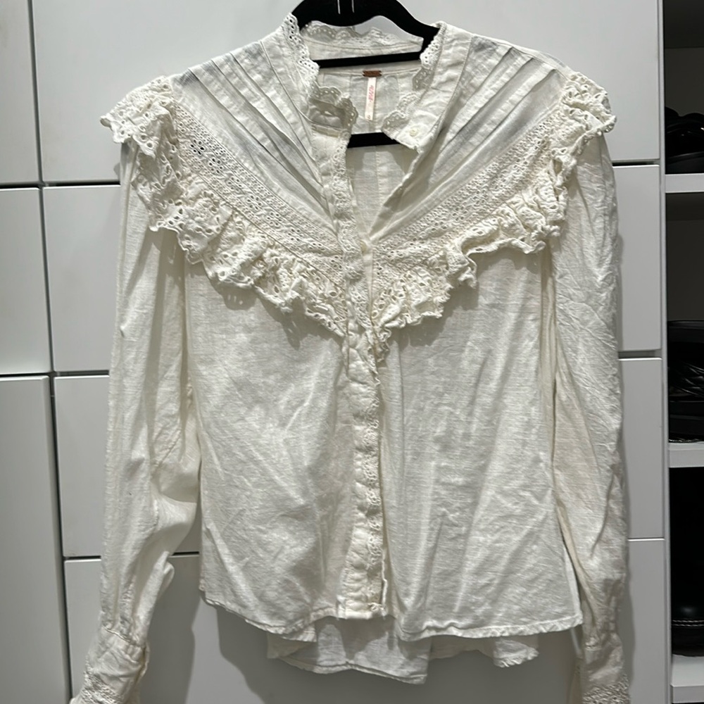 Free people ruffle eyelet button down shirt